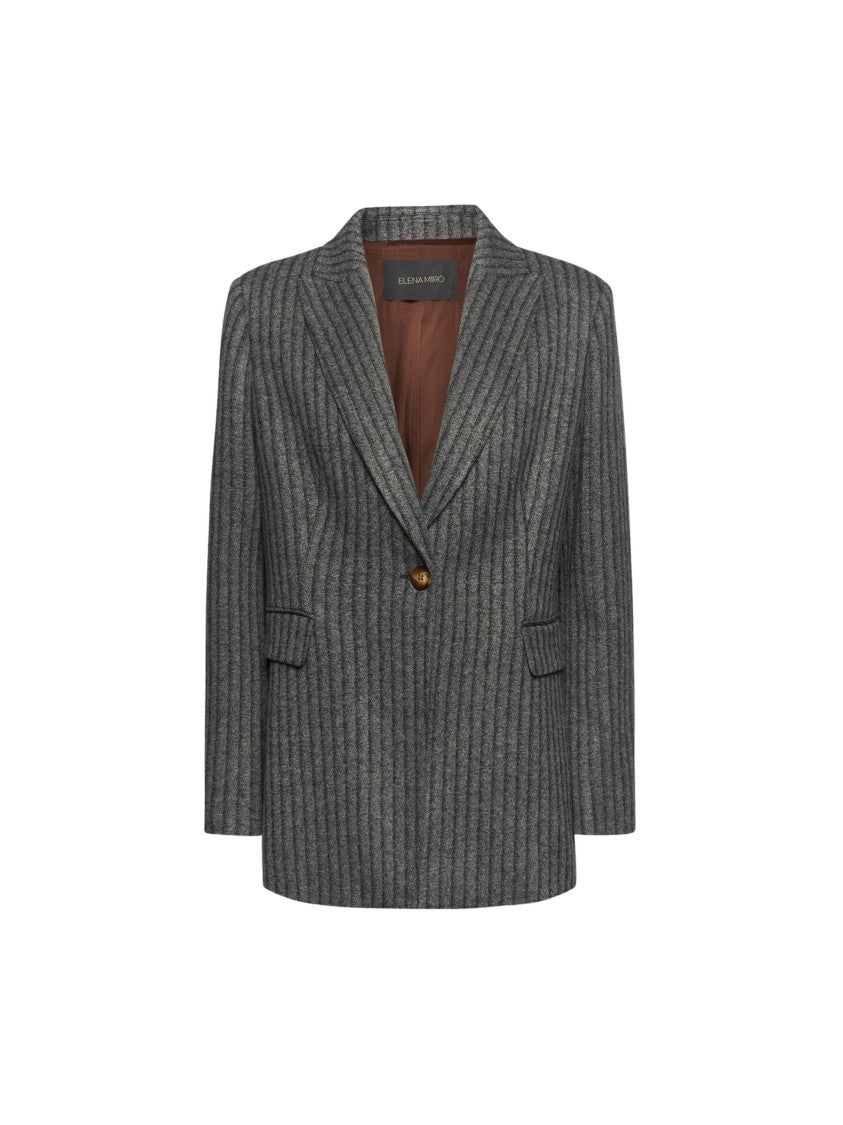 Elena Miro` Grey Structured Viscose-Blend Blazer