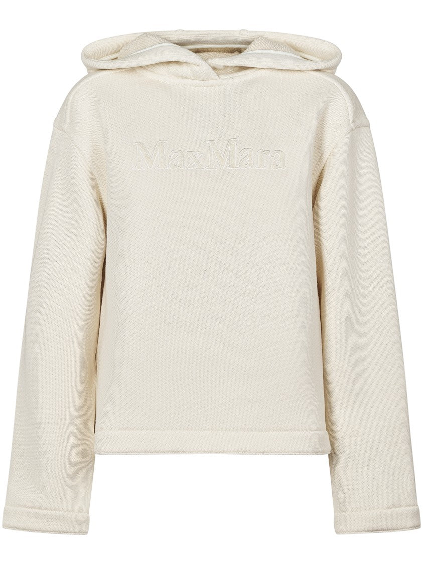 Max Mara Relaxed-Fit White Hooded Sweatshirt With Embroidered Logo