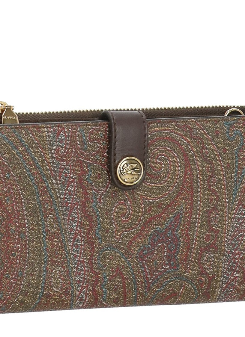 Etro Intricate Paisley Print Wallet With Leather Trim And Removable Strap