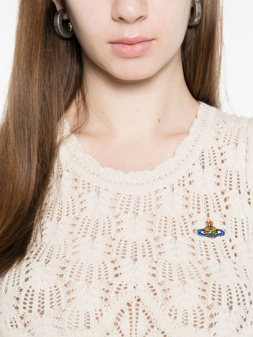 Vivienne Westwood Cream Openwork Knit Logo Sleeveless Top