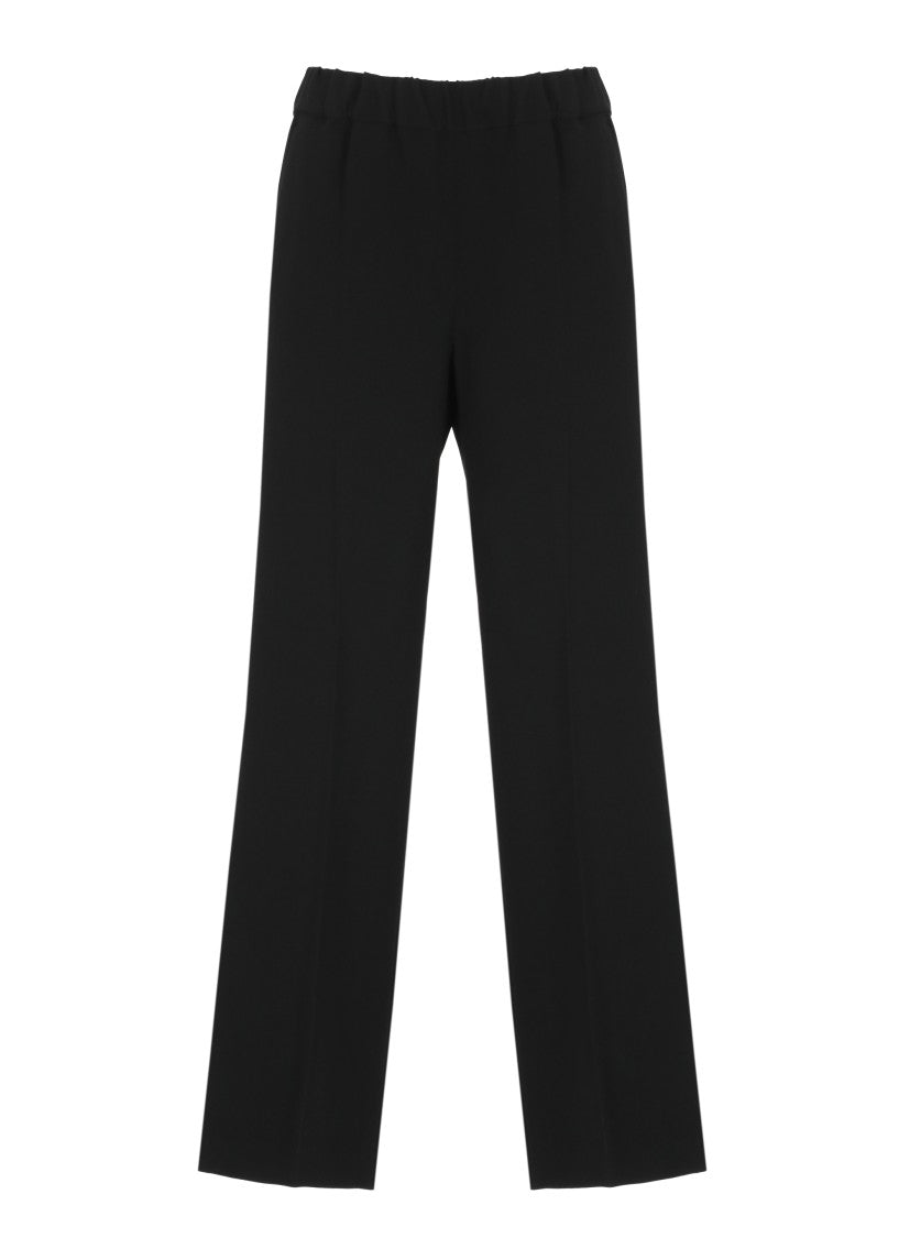 Alberto Biani Black Elasticated Waistband Relaxed Wide-Leg Formal Pants