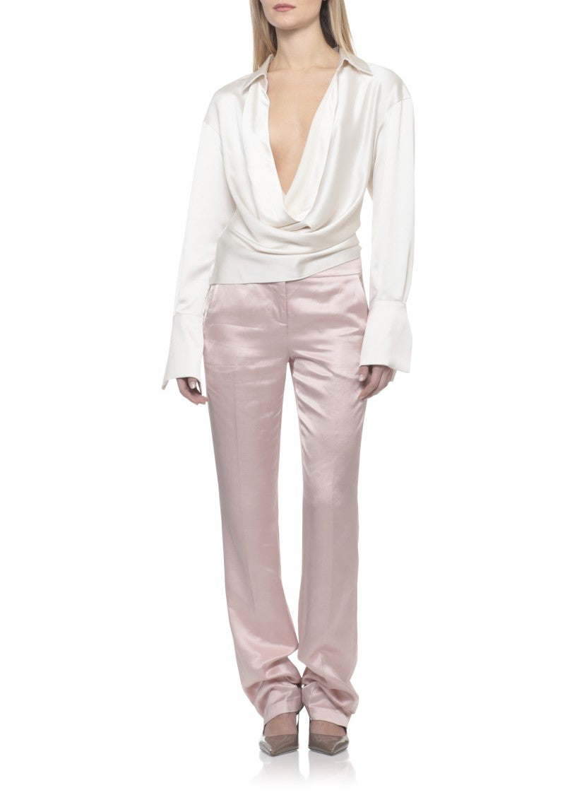 The Andamane Pink Gladys Satin Straight-Leg Pants
