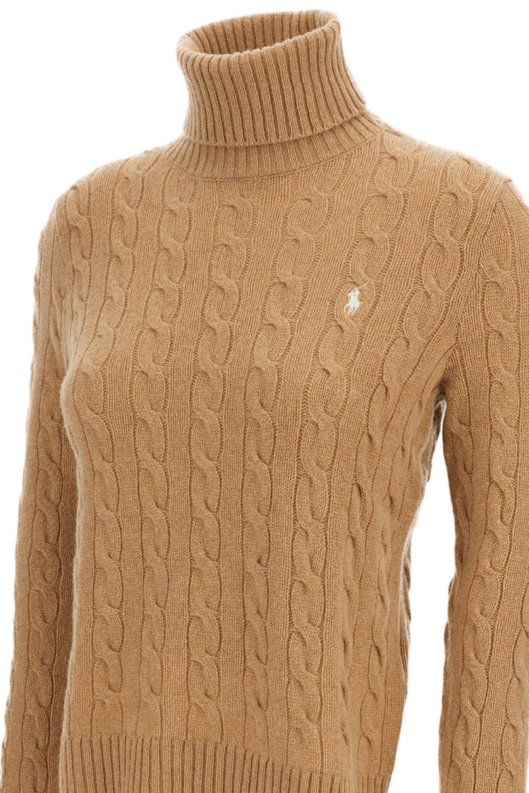 Polo Ralph Lauren Beige Cable-Knit Wool-Cashmere Blend Turtleneck Sweater