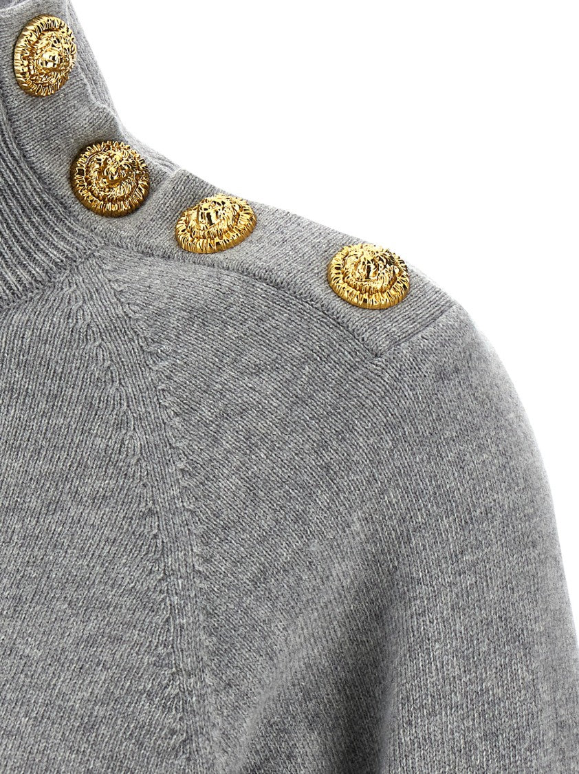 Balmain Cashmere And Virgin Wool Sweater With High Neck And Lion Head Buttons