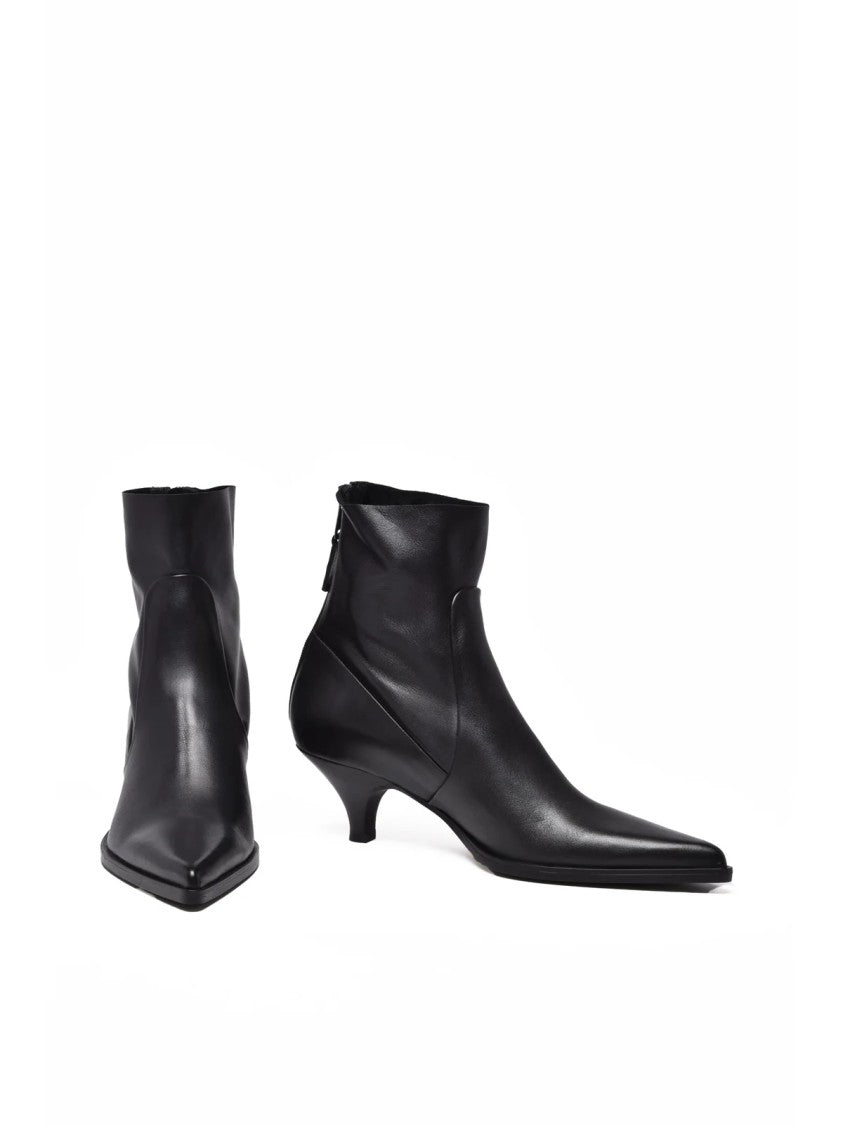 Elena Iachi Black Leather Zip Ankle Boots