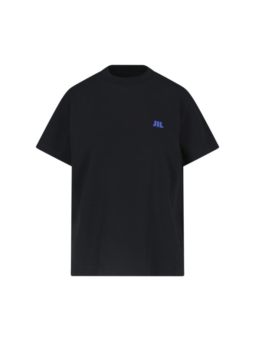 Jil Sander Blue Crewneck Logo Cotton T-Shirt