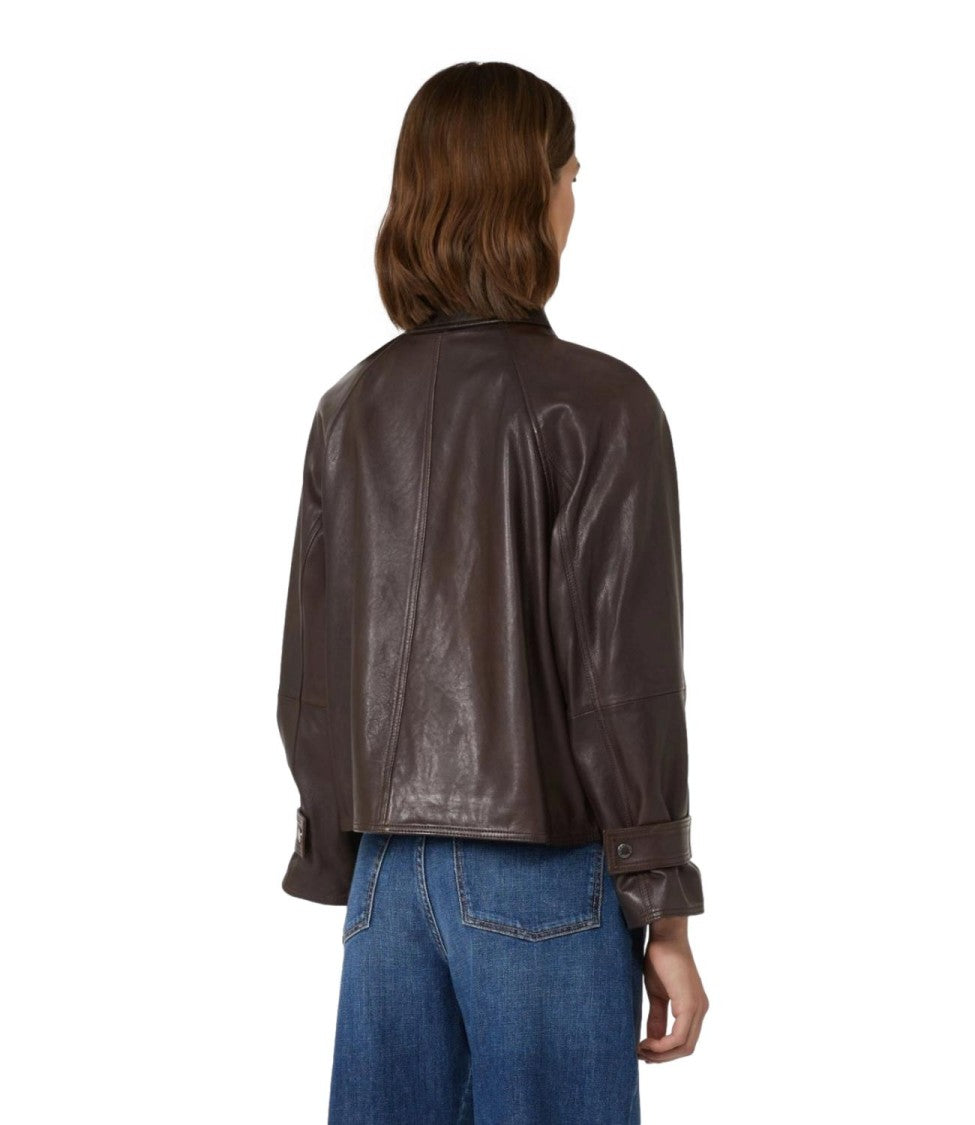 Max Mara Dark Brown Leather Jacket With Classic Collar
