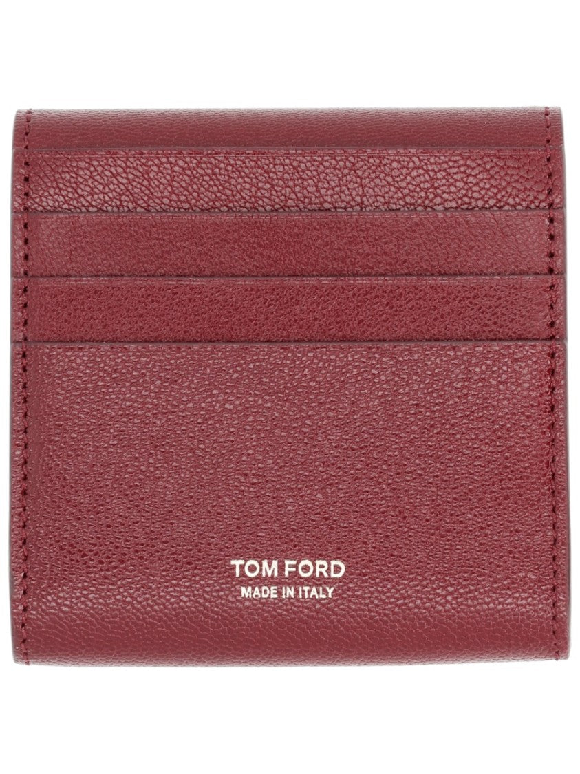 Tom Ford Burgundy Flap Silver Bar Leather Wallet