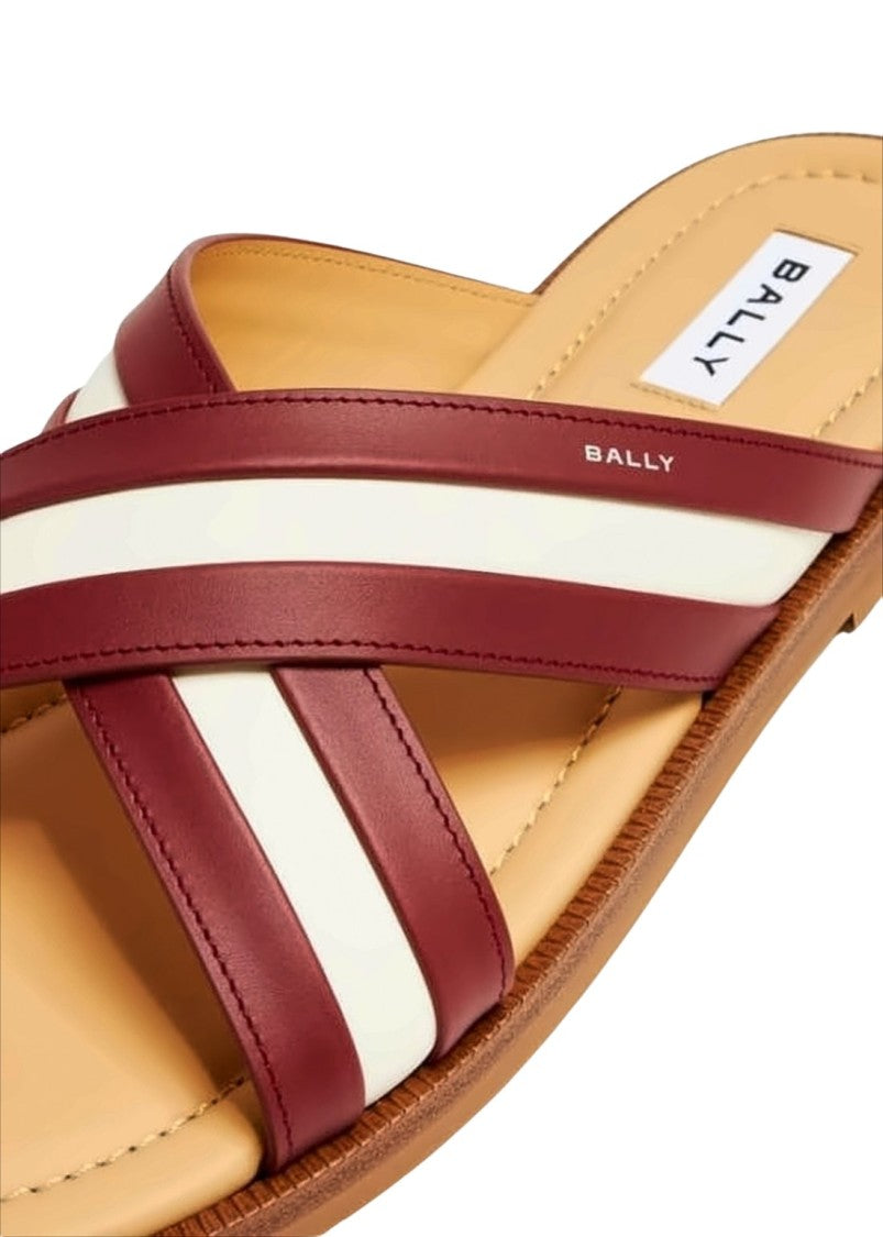 Bally Burgundy Leather Mule With Crisscross Straps