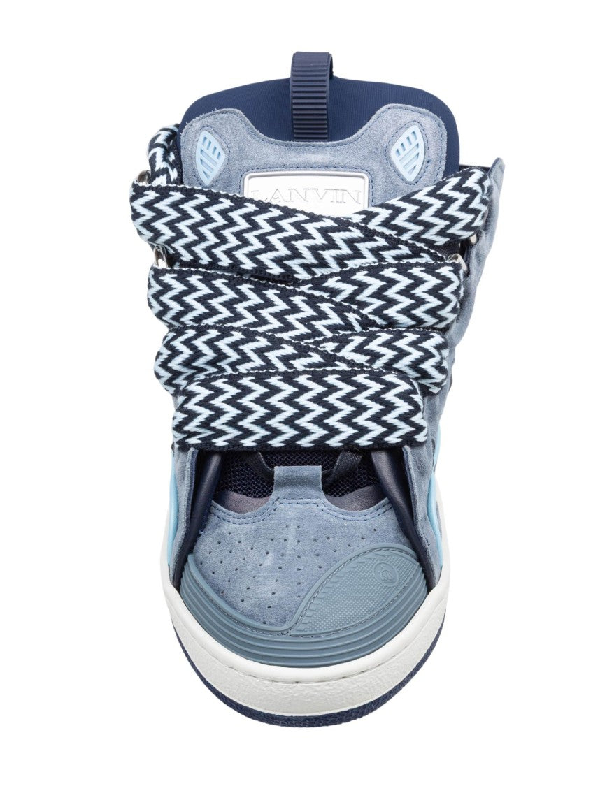 Lanvin Curb Leather And Fabric Sneakers With Zigzag Laces
