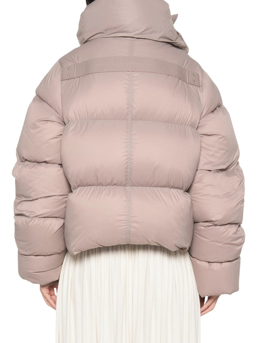 Rick Owens Rose Pink Funnel Neck Quilted Recycled Nylon Down Jacket