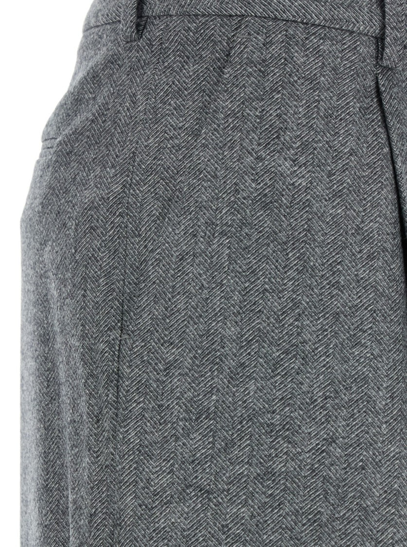 Pt Torino Tailored Wide-Leg Trousers With Herringbone Pattern