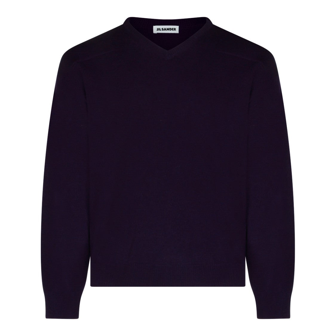 Jil Sander Violet Wool Knit Sweater With V-Neckline And Ribbed Details