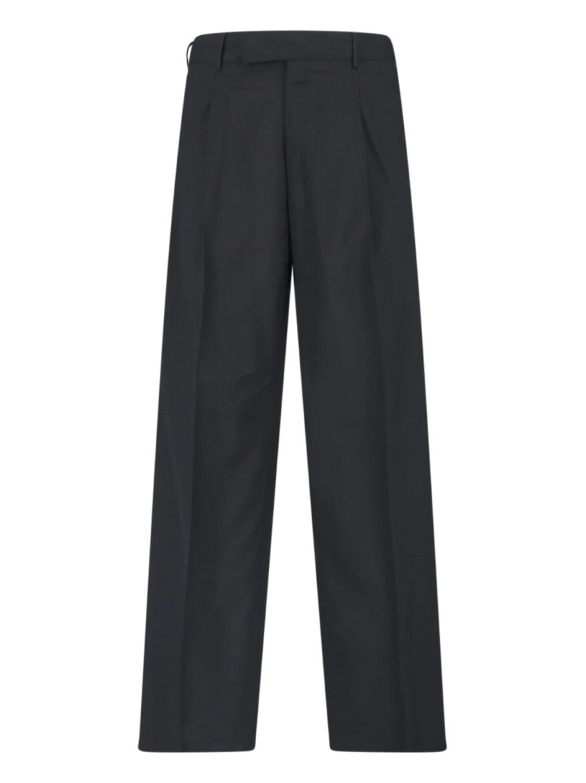 Pt Torino Black Mid-Rise Pleated Virgin Wool-Blend Formal Pants