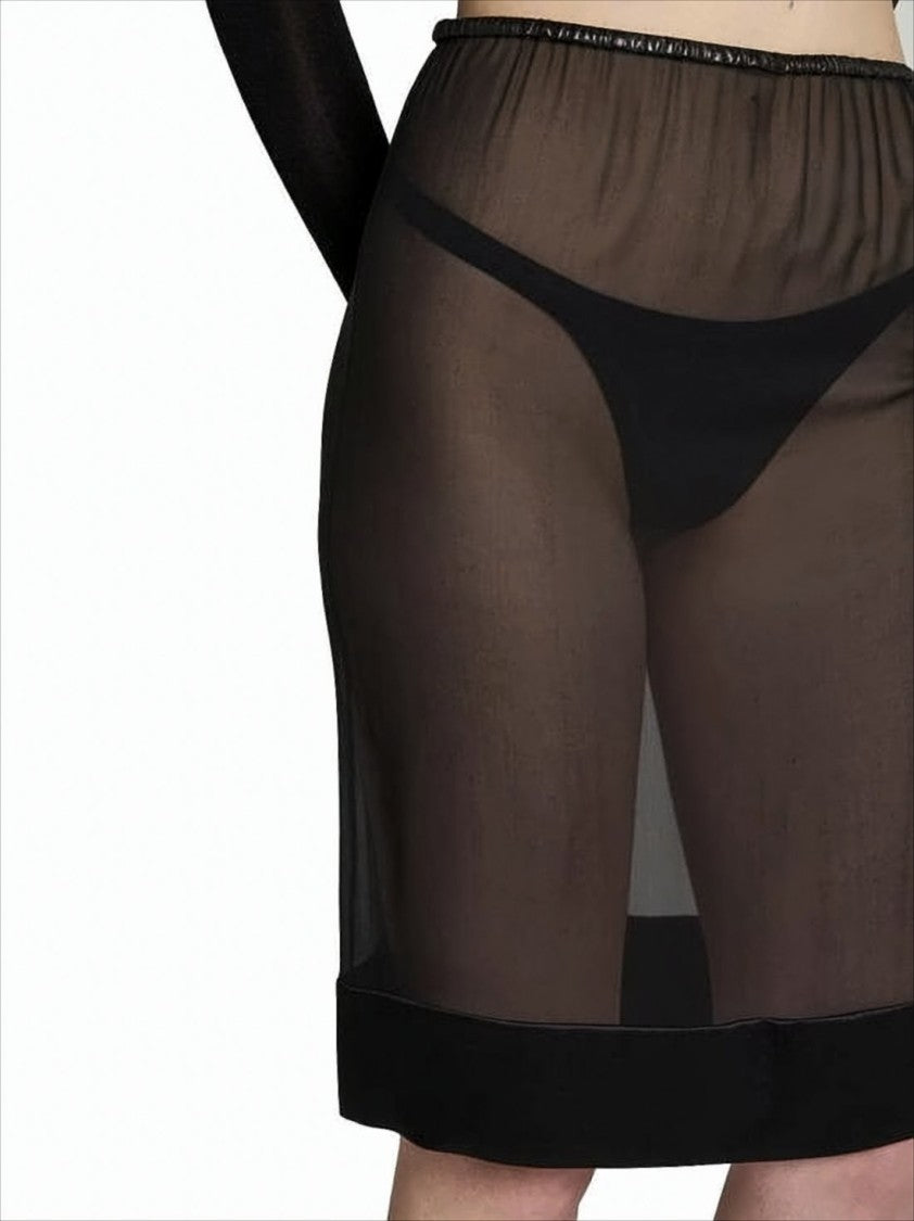 Saint Laurent Translucent Black Silk Midi Skirt With Structured Hem
