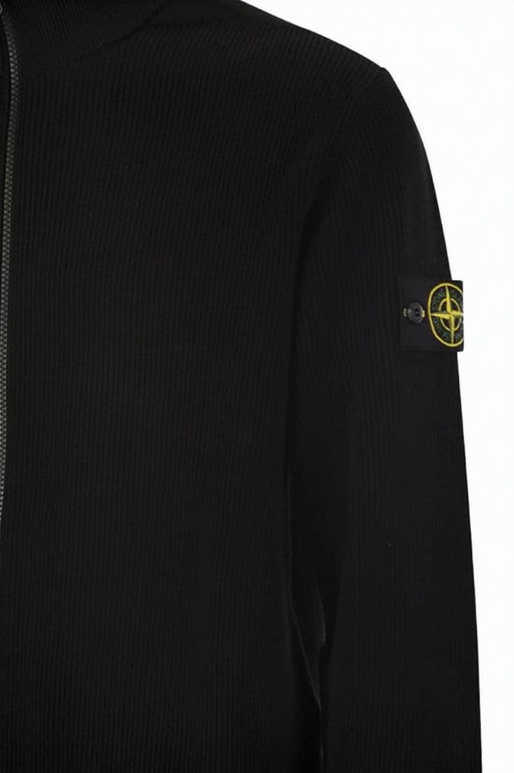 Stone Island High-Collar Black Zip-Up Sweater