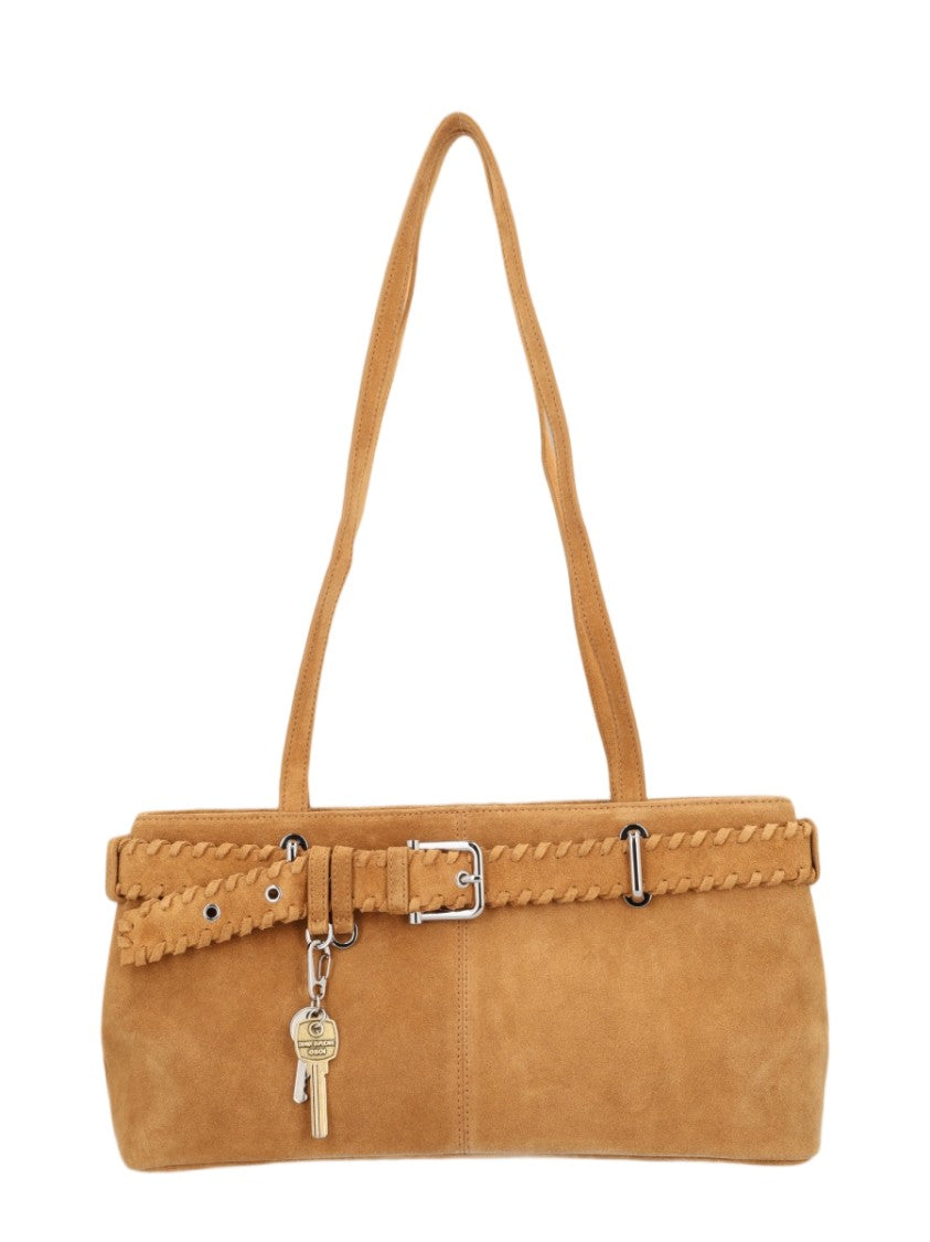 Osoi Suede Leather Shoulder Bag With Braided Belt Detail