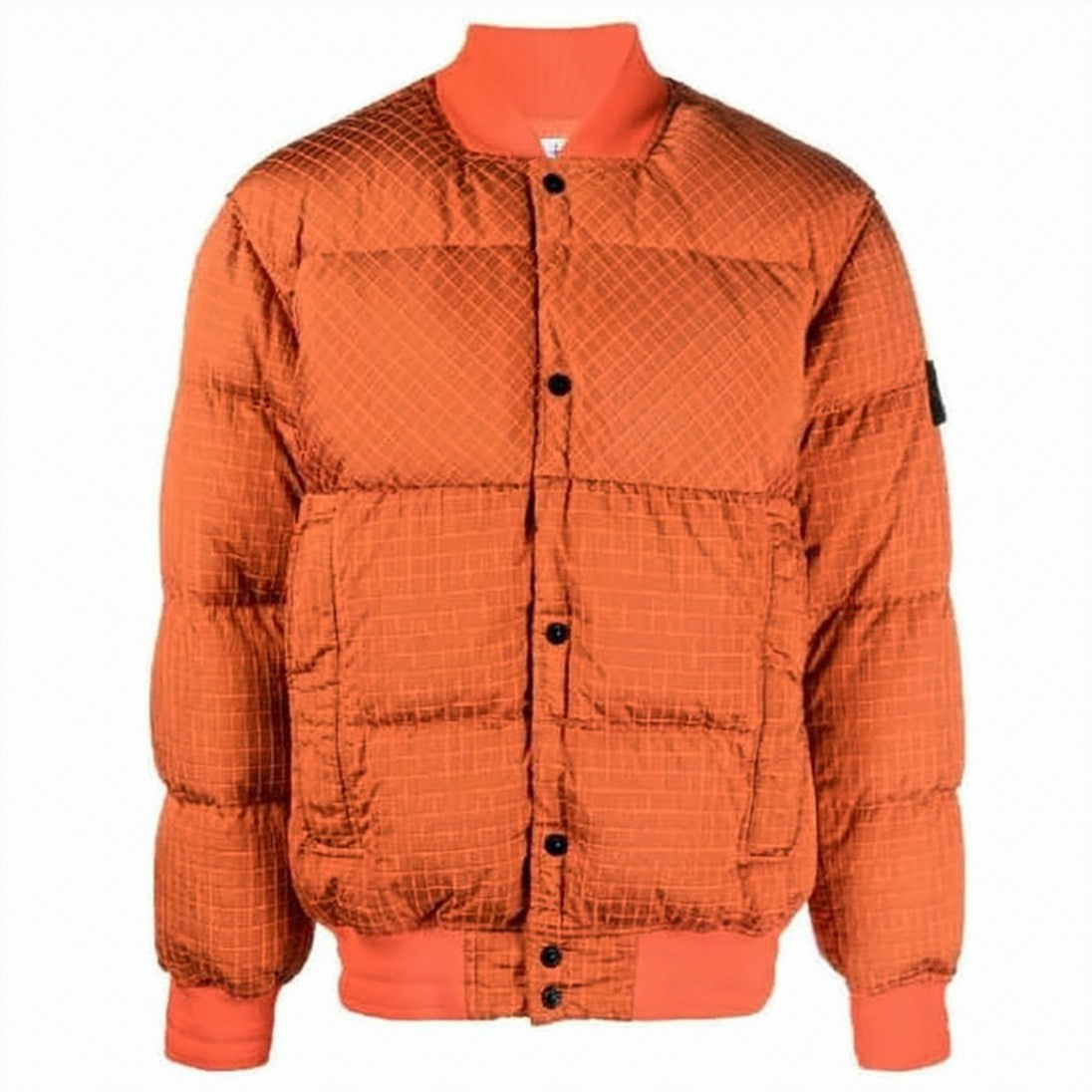 Stone Island Quilted Orange Puffer Jacket With Ribbed Details