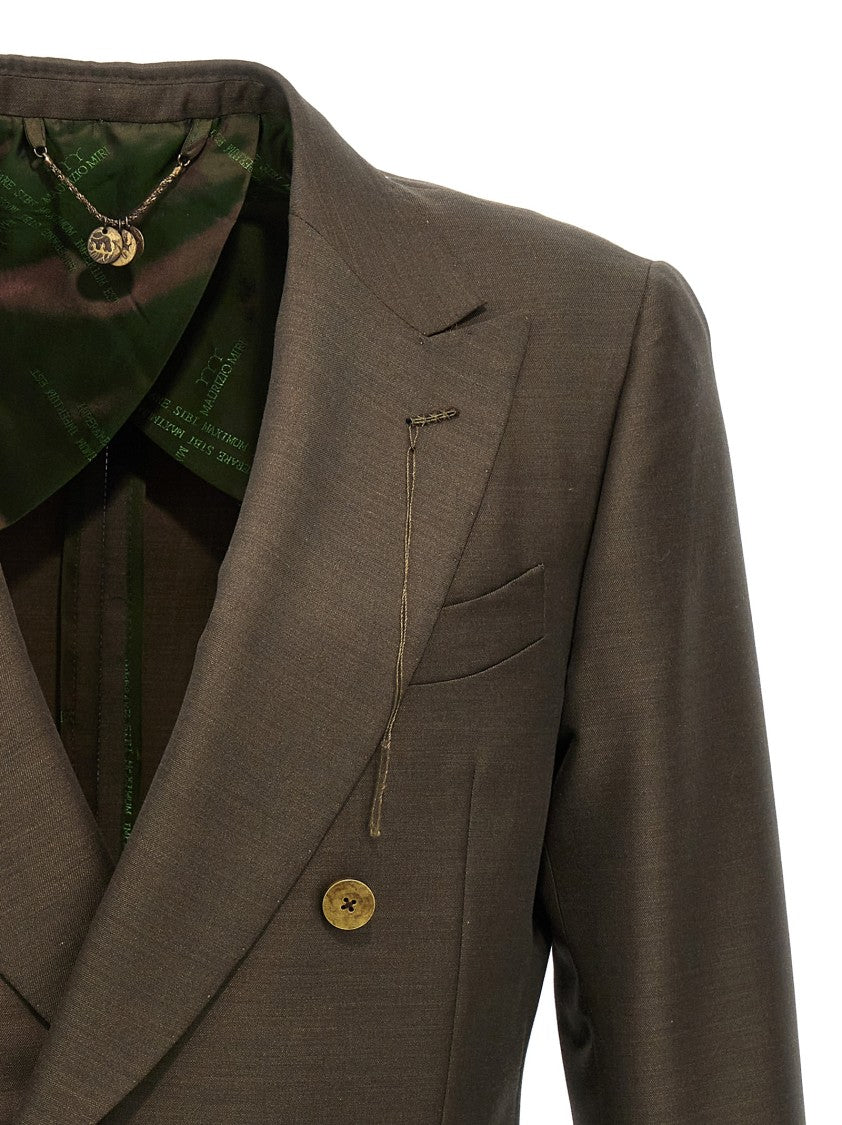 Maurizio Miri Double-Breasted Wool Blend Blazer With Classic Button Closure