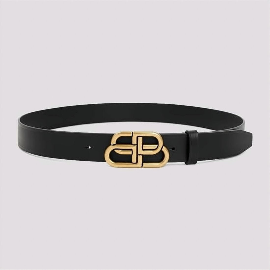 Balenciaga Black Leather Belt With Gold-Tone Interlocking Double-B Buckle