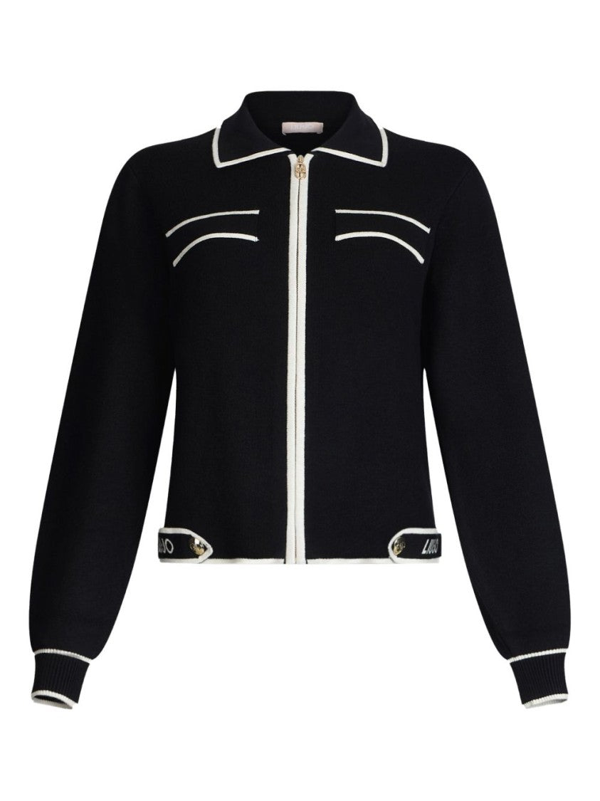 Liu Jo Black Zip-Up Sweater With Classic Collar