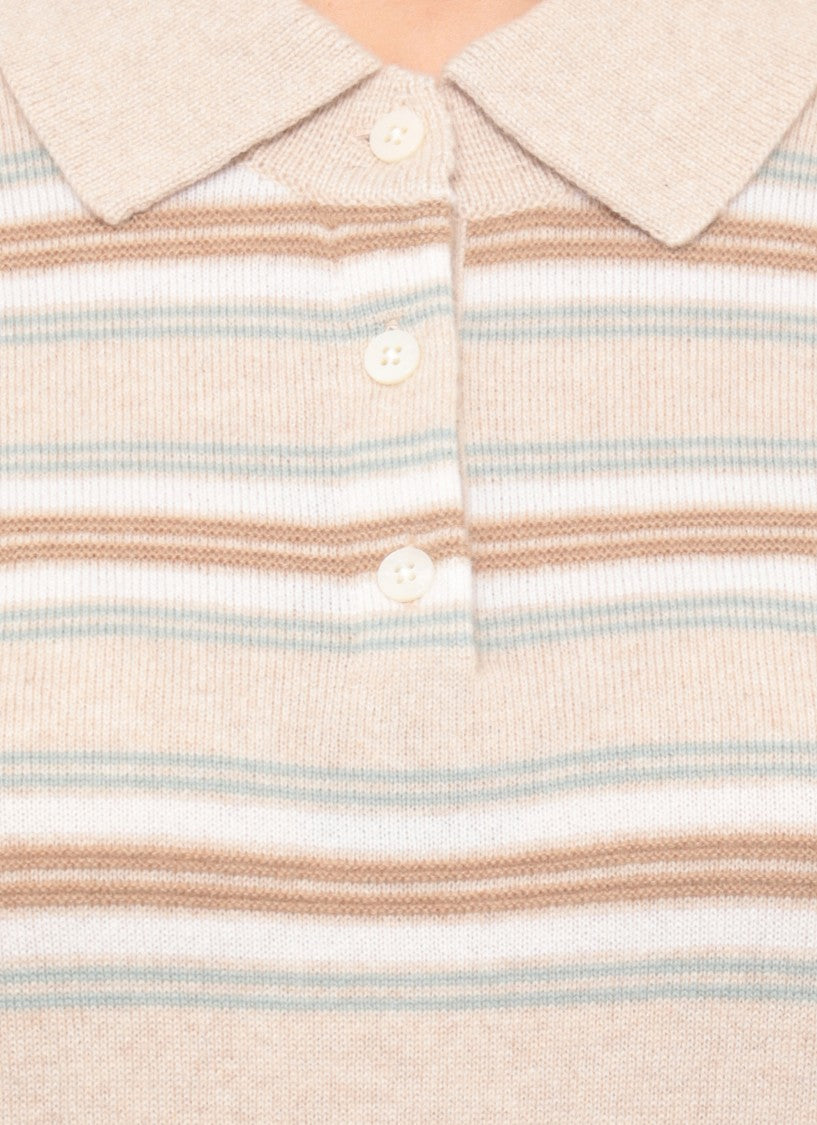 Guest In Residence Beige Striped Cashmere Polo Shirt