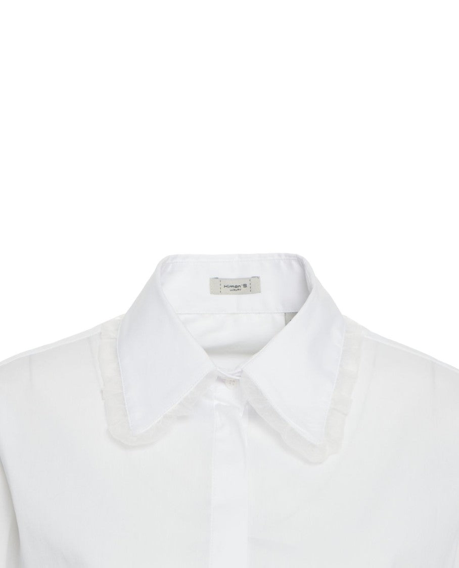 Himon's Tulle-Trimmed Blouse With Classic Collar And Tailored Fit