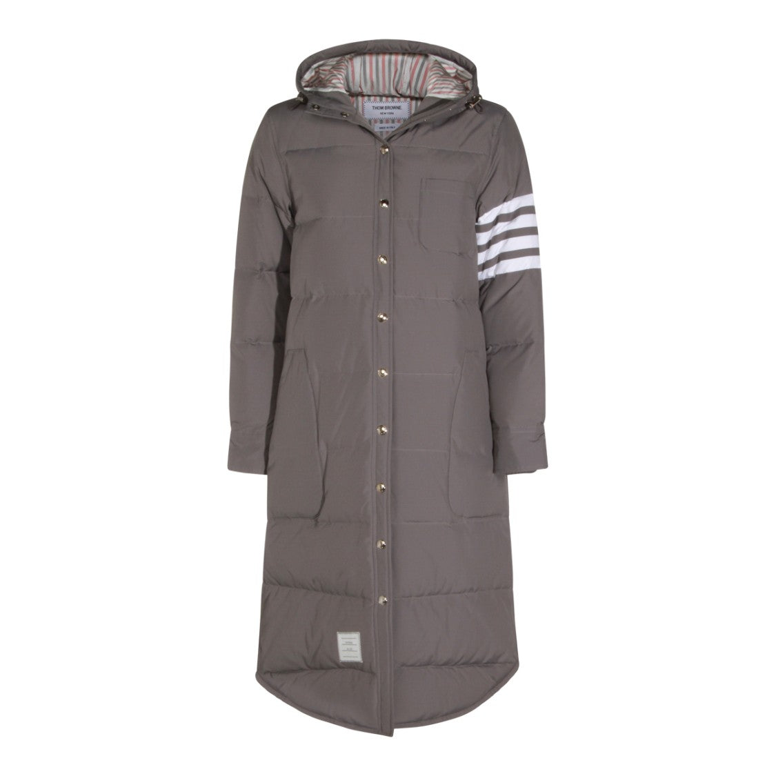 Thom Browne Quilted Grey Down Jacket With Iconic Sleeve Stripes