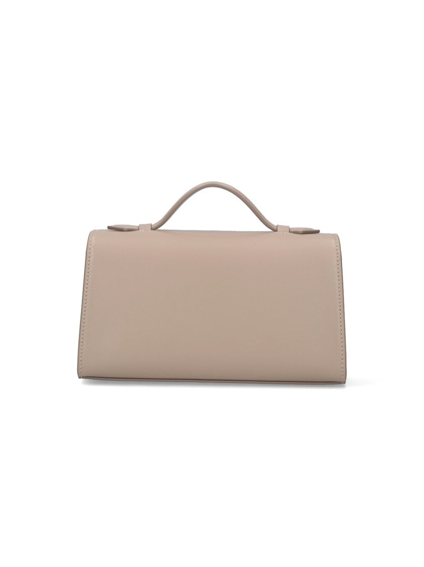 Savette Rectangular Beige Handbag With Silver Clasp Closure