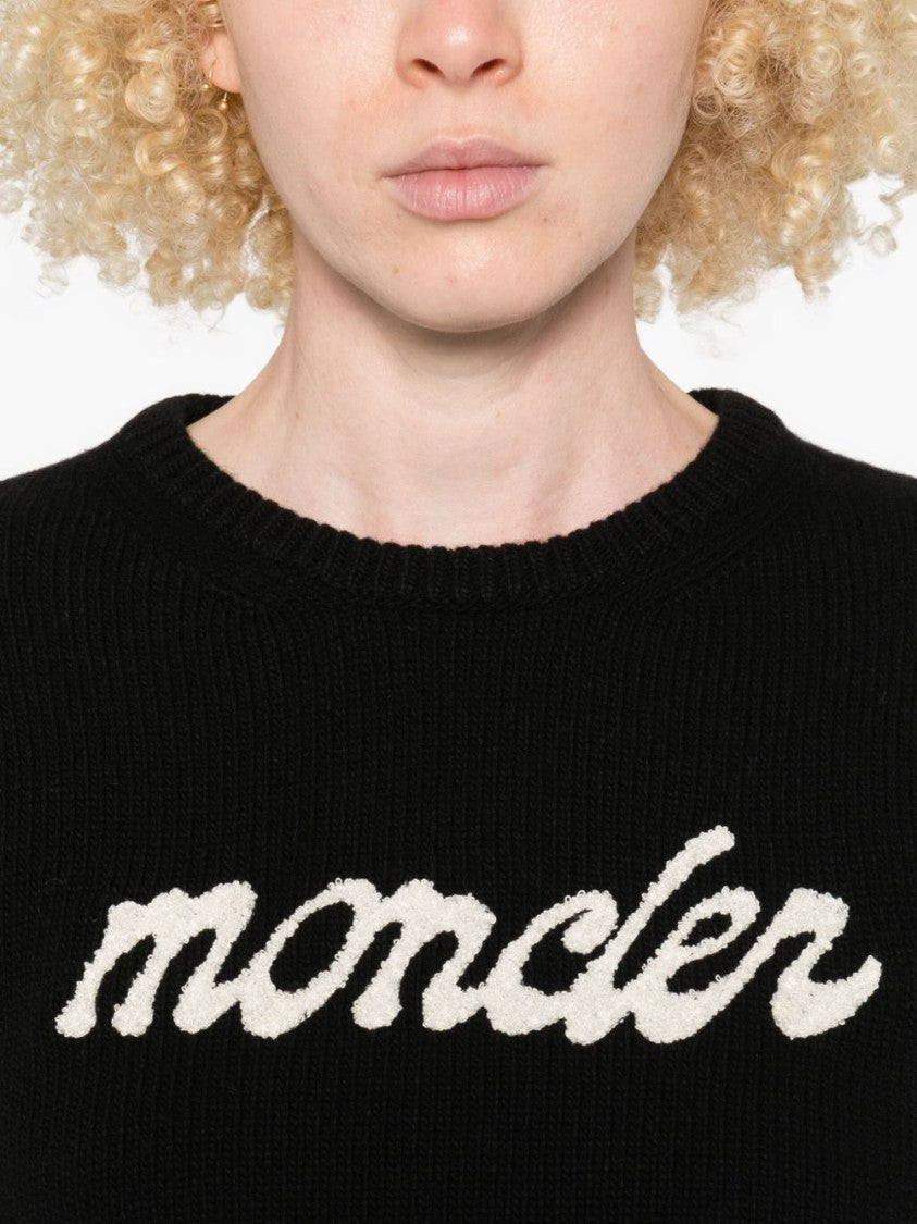 Moncler Cropped Sweater With Contrasting Embroidered Logo