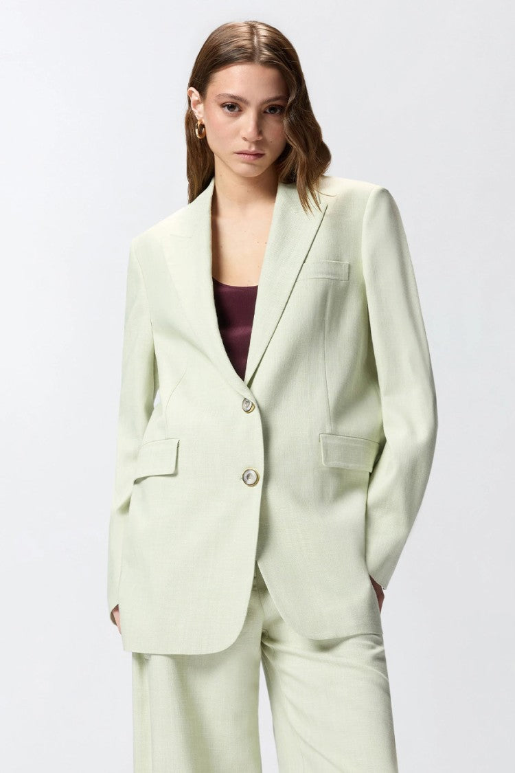 Pinko Green Single-Breasted Notch Lapels Viscose-Blend Blazer