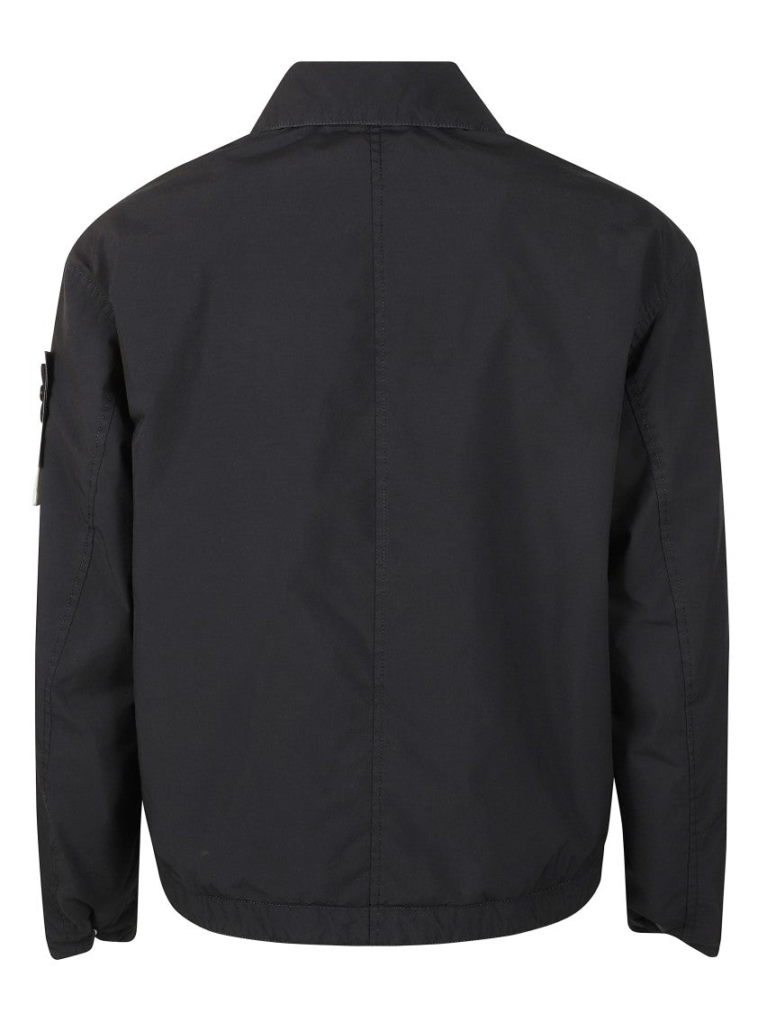 Stone Island Cropped Black Jacket With Classic Collar