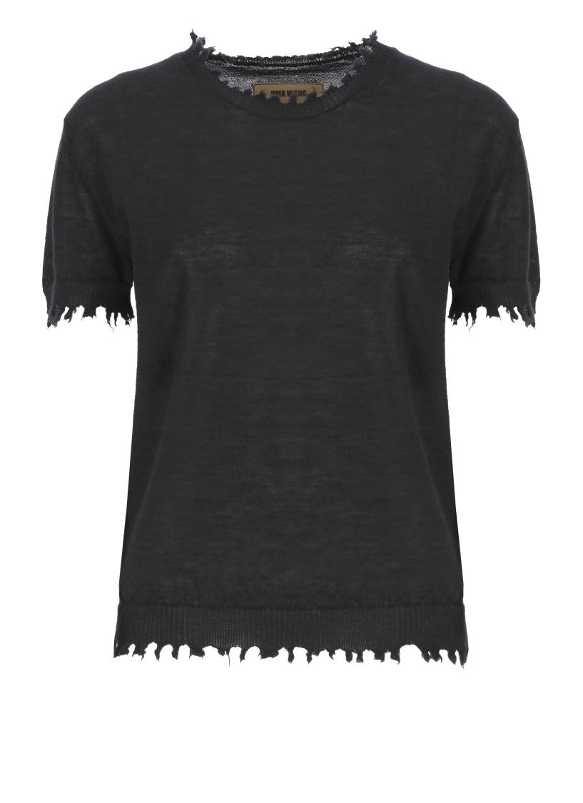 Uma Wang Black Cashmere Top With Ripped Details