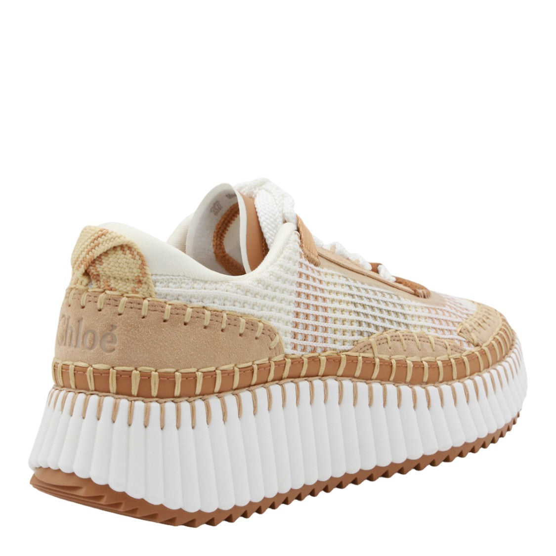 Chloé White-Ribbed Sneakers With Textured Tan