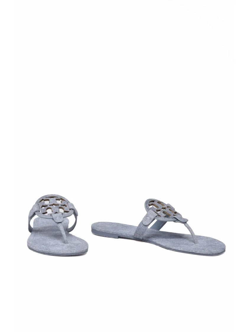 Tory Burch Light Blue Leather Denim Flip-Flop Sandal