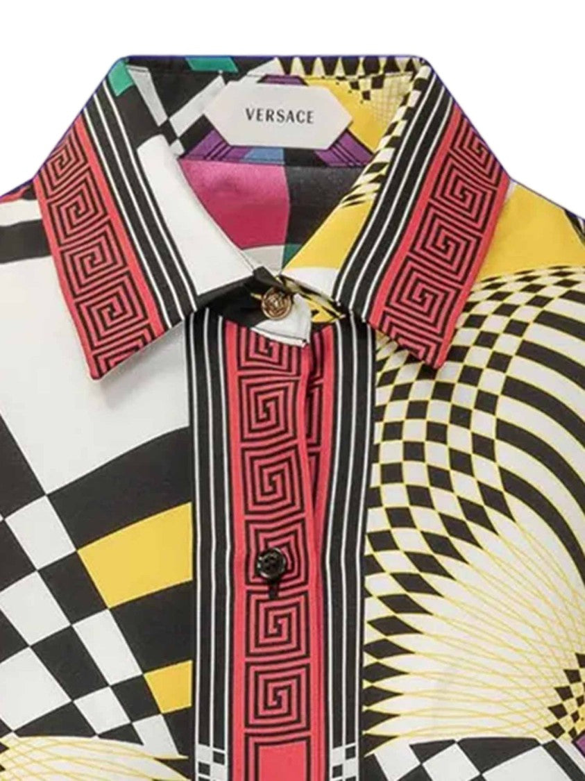 Versace Multi Silk Geometric Print Long-Sleeve Shirt