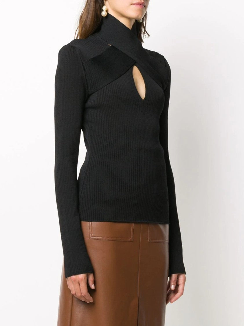 Msgm Fitted Ribbed Knit Top With Crisscross Keyhole Detail