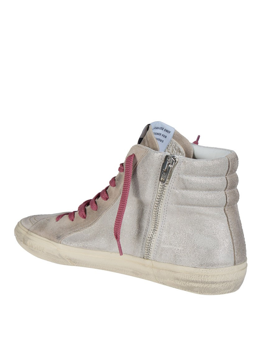 Golden Goose Slide Shimmer Suede Upper Leather Star Wave Sneakers