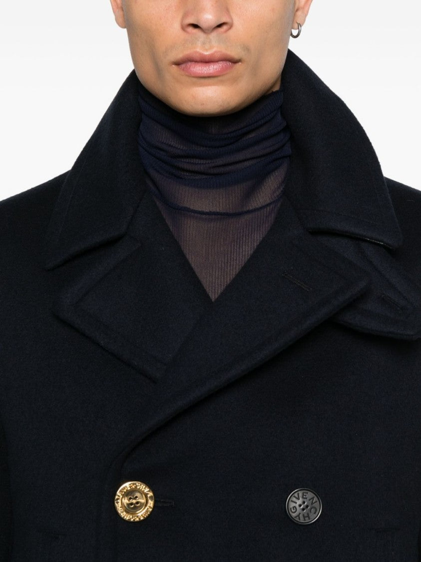 Givenchy Dark Blue Double Breasted Wool Coat
