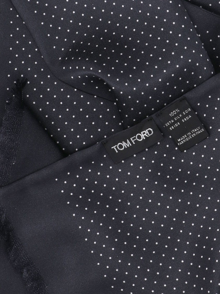 Tom Ford Fringed Black Scarf With Subtle Polka Dot Pattern