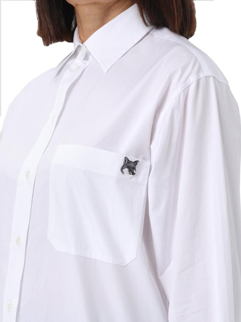 Maison Kitsuné Classic White Button-Up Shirt With Oversized Sleeves