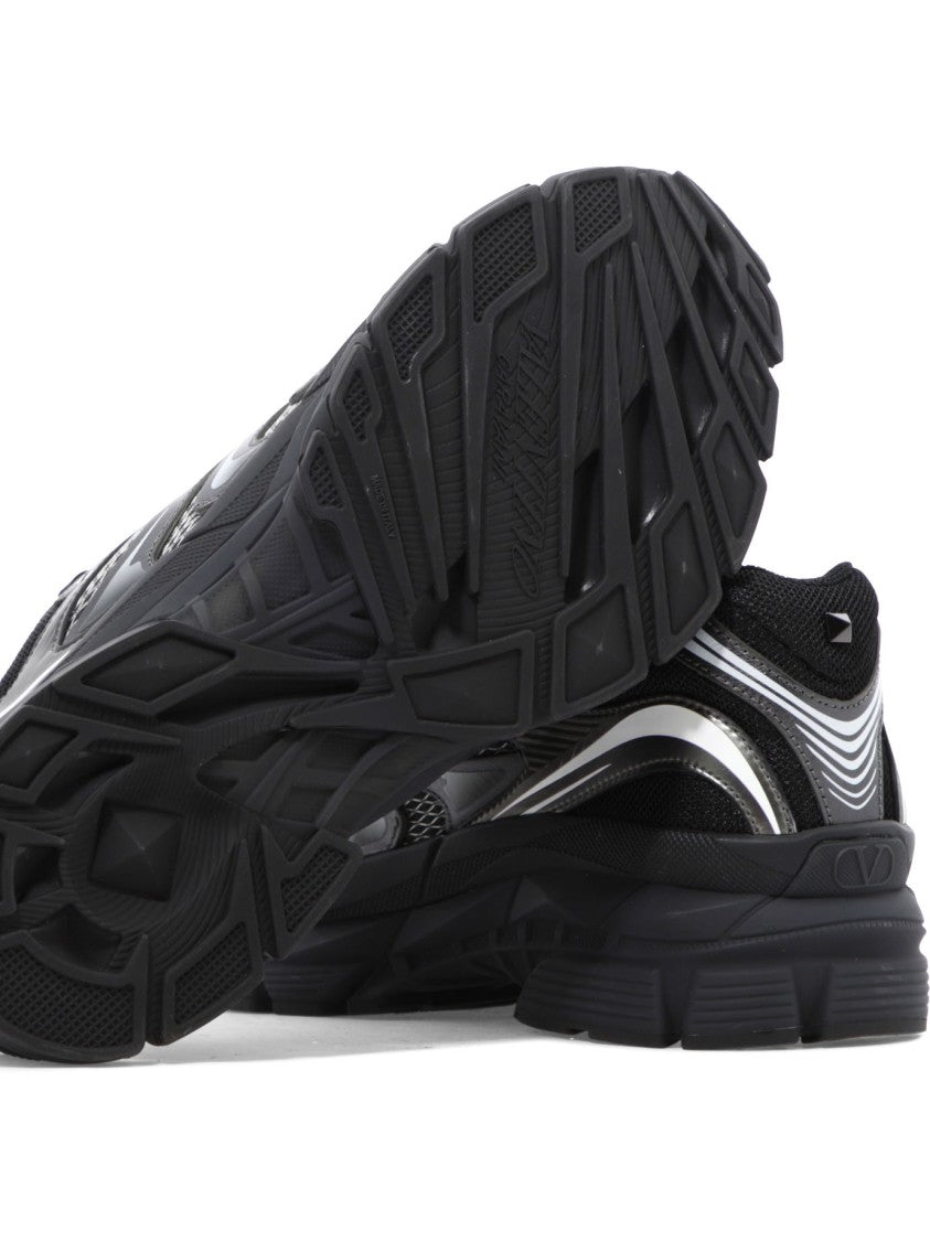 Valentino Garavani Leather Sneakers With Textured Rubber Elements