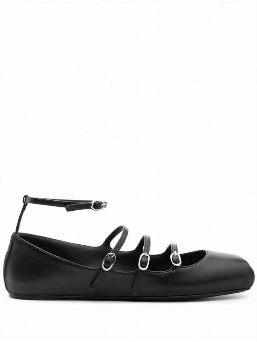 Alexander Mcqueen Square Toe Flat Shoes With Three Strap Design