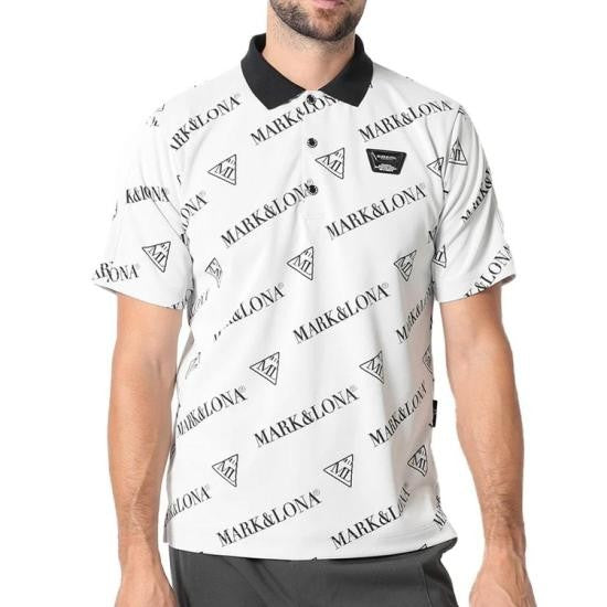 Mark&Lona Short-Sleeved Polo Shirt With Diagonal Print And Solid Collar