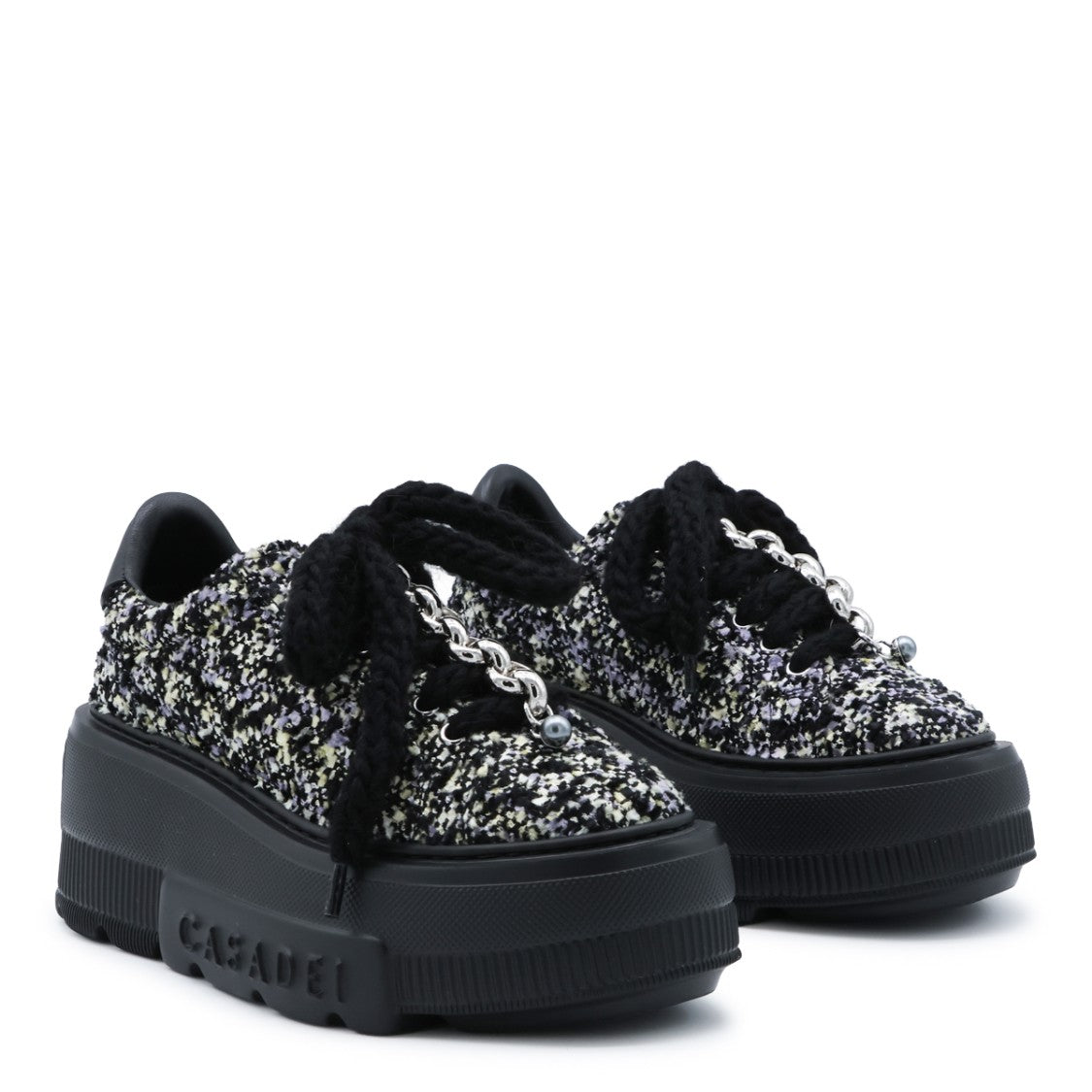 Casadei Black Silver Platform Rubber Sole Sneakers