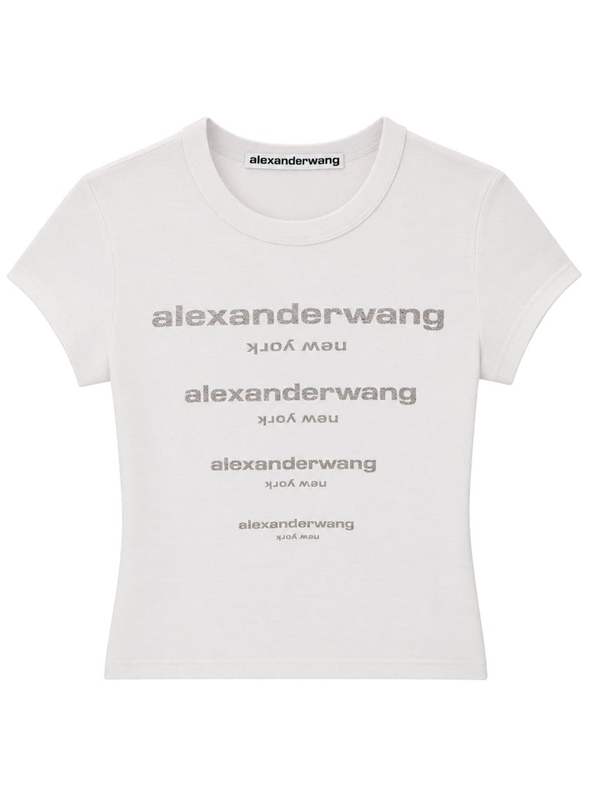 Alexander Wang White Crystal Logo Cotton T-Shirt
