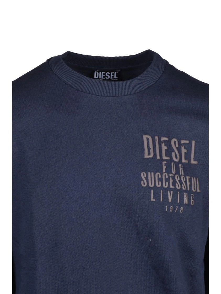 Diesel Classic Deep Blue Crewneck Sweatshirt With Ribbed Detailing