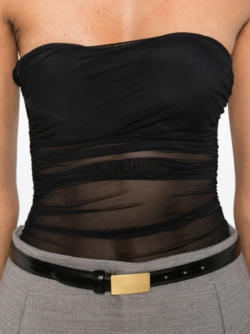 Amazuin Ruched Black Bodysuit