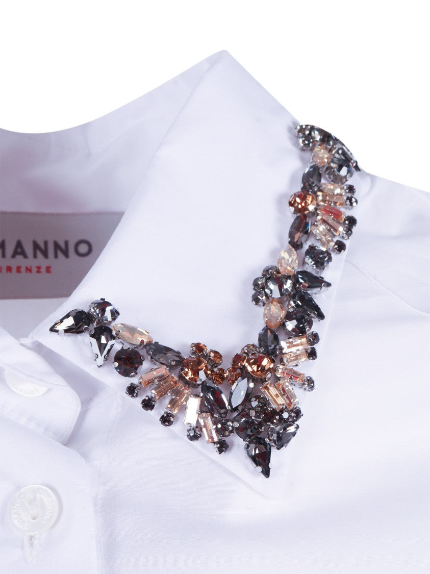 Ermanno Scervino White Cropped Embellished Shirt