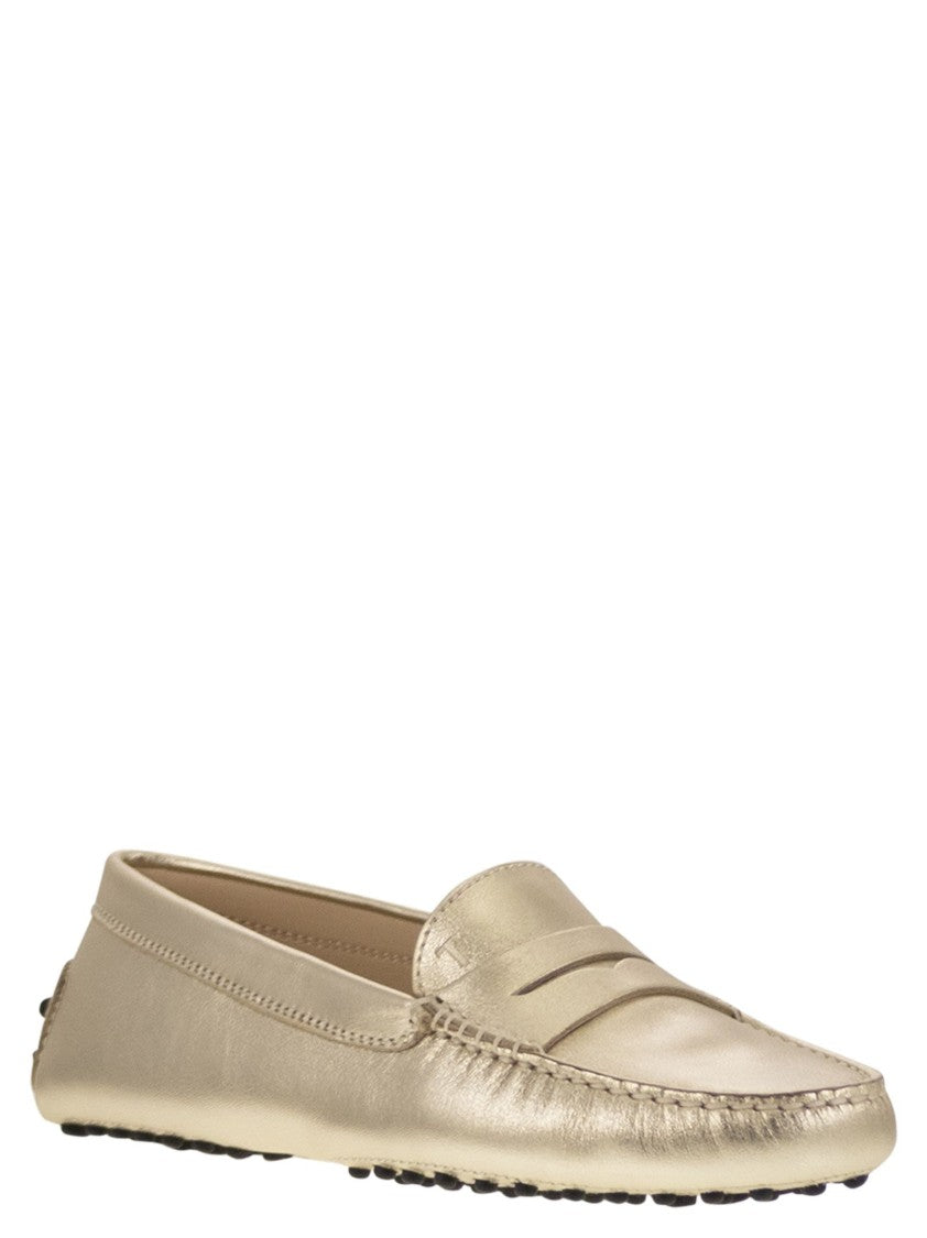 Tod's Metallic Leather Moccasin With Hand-Stitched Accents